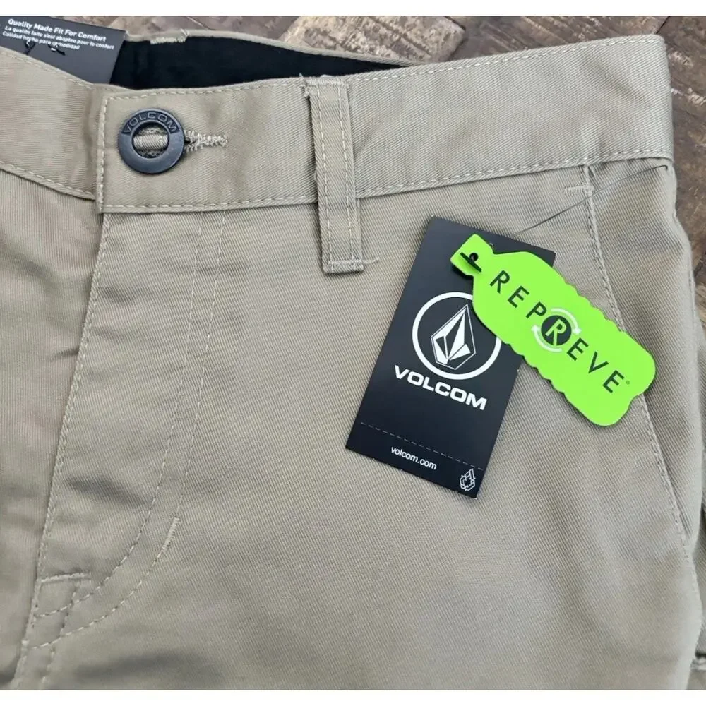 NWT Volcom Boys Frickin Chino Shorts Size 25 Khaki Modern Straight Uniform